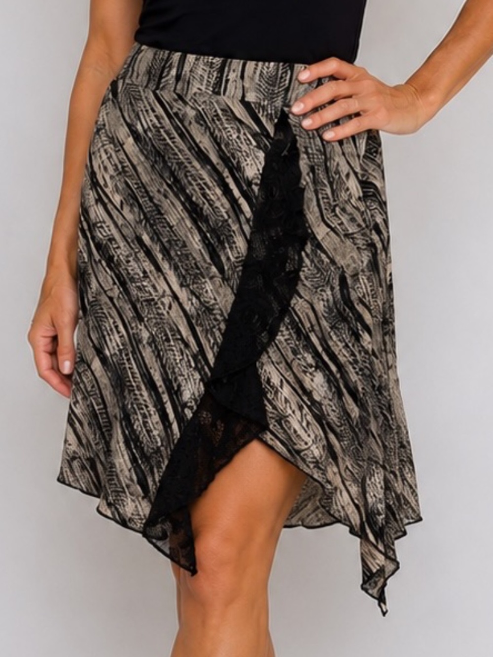 Bianca Nygard Skirt Womens Size 8 Beige Animal Print Asymmetrical Career